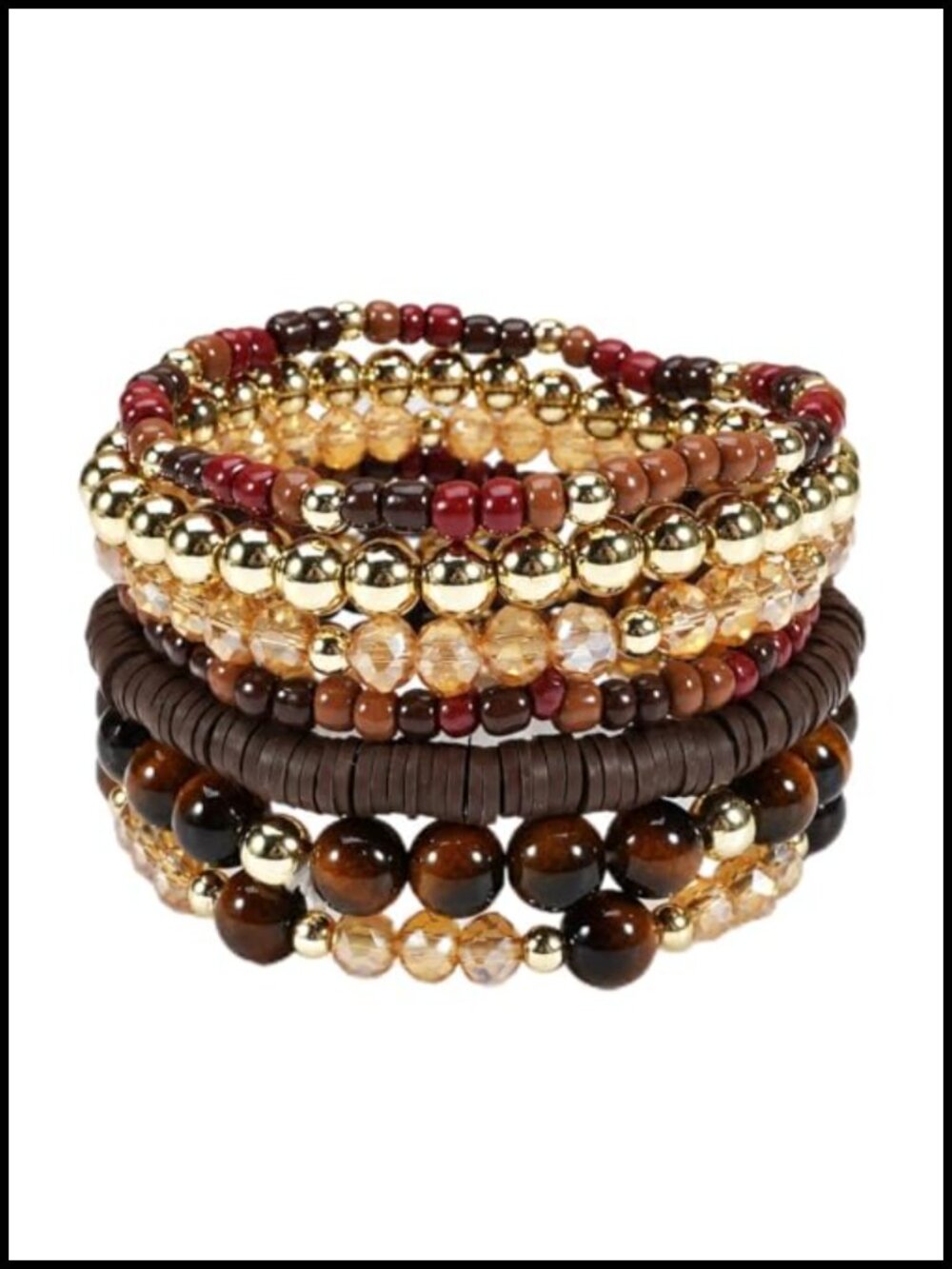 Bohemian Stackable Beaded Bracelet Set for Women Stretch Gold Stone